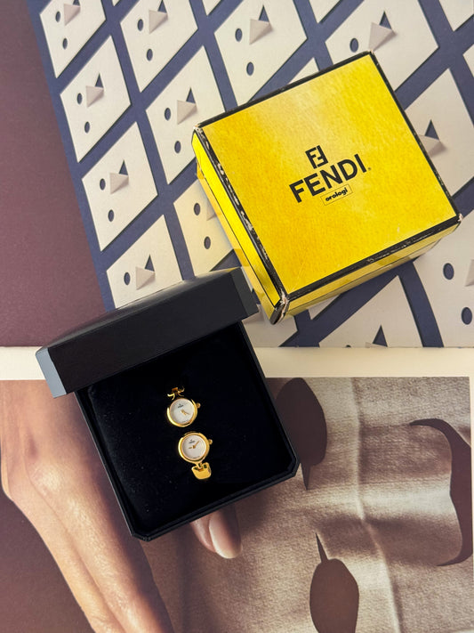 Rare Authentic Vintage Gold Fendi Dual Time Bangle Watch