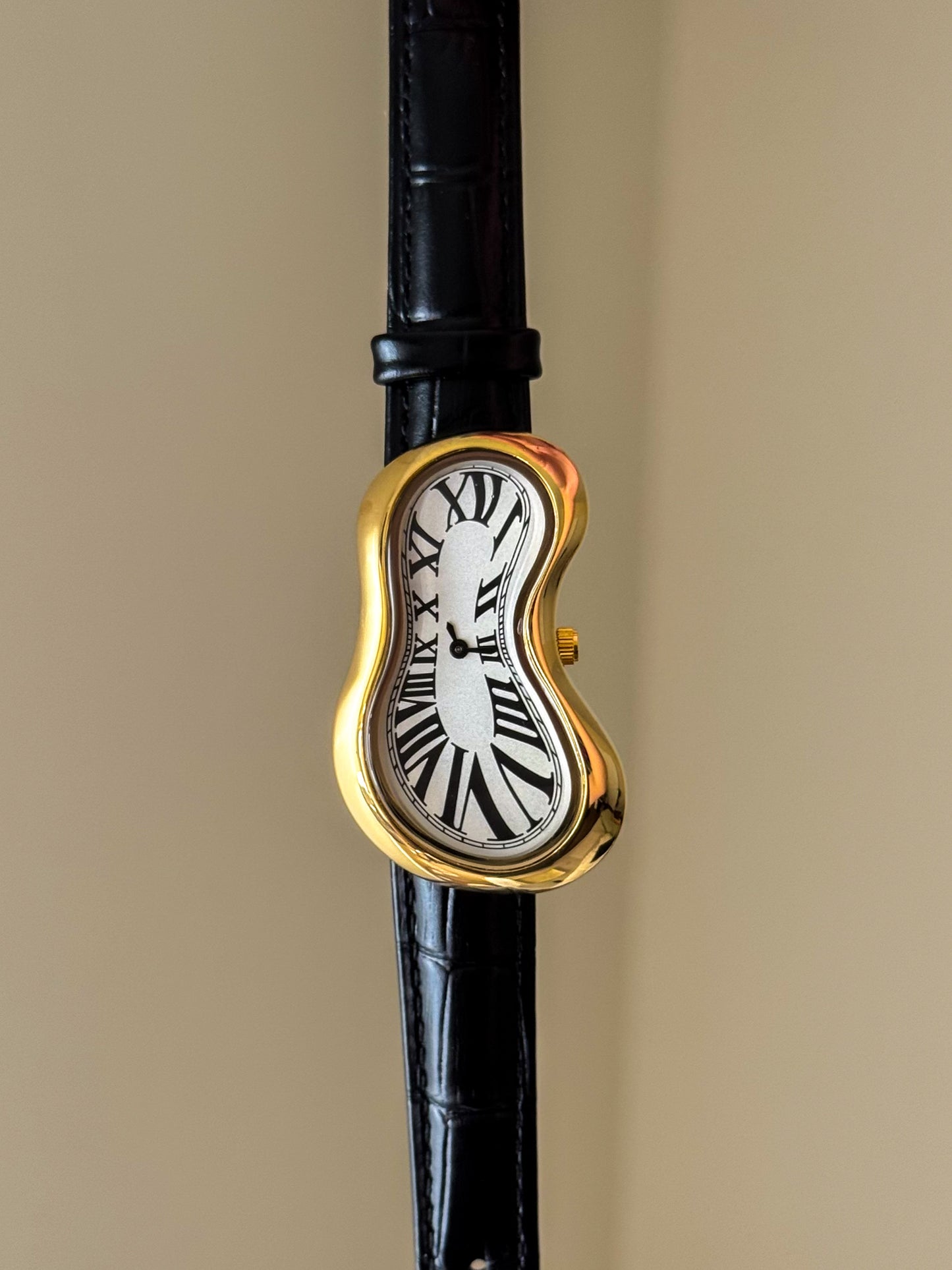 Black Leather Band Salvador Dali Style Watch Gold Exaequo Inspired Softwatch