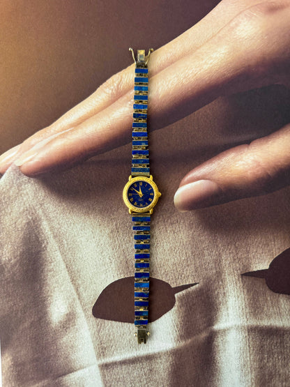 Vintage Gem Time Gold Watch With Genuine Lapis Lazuli Stone Band