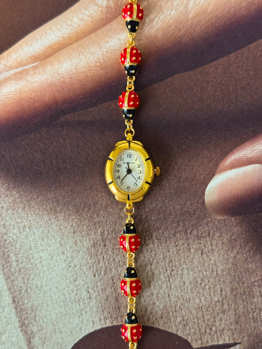 Dainty Gold Tone Ladybug Watch Bracelet