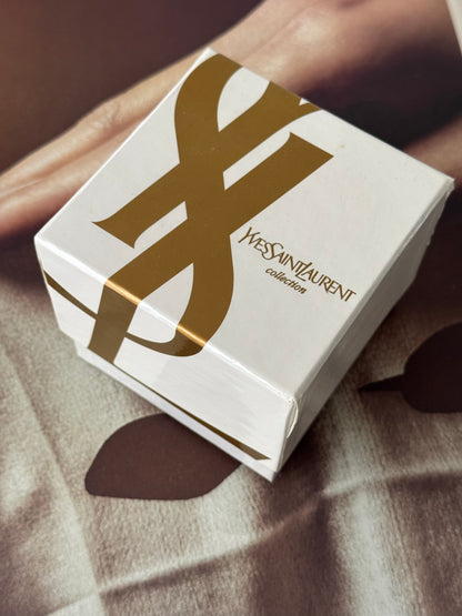 Vintage 90s Gold Tone Yves Saint Laurent (YSL) Bangle Watch With Blue Square Dial