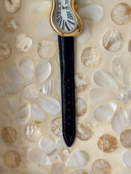 Black Leather Band Salvador Dali Style Watch Gold Exaequo Inspired Softwatch