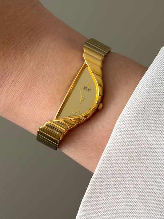 RARE Vintage 1990s Gold Seiko Half Moon Watch (Asymmetrical 1F20-5D59)