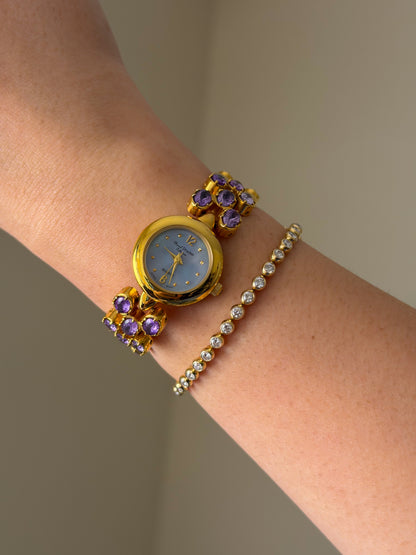 Vintage Marcel Drucker Watch With Purple Dial and Amethyst Gemstone Band