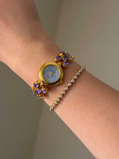 Vintage Marcel Drucker Watch With Purple Dial and Amethyst Gemstone Band