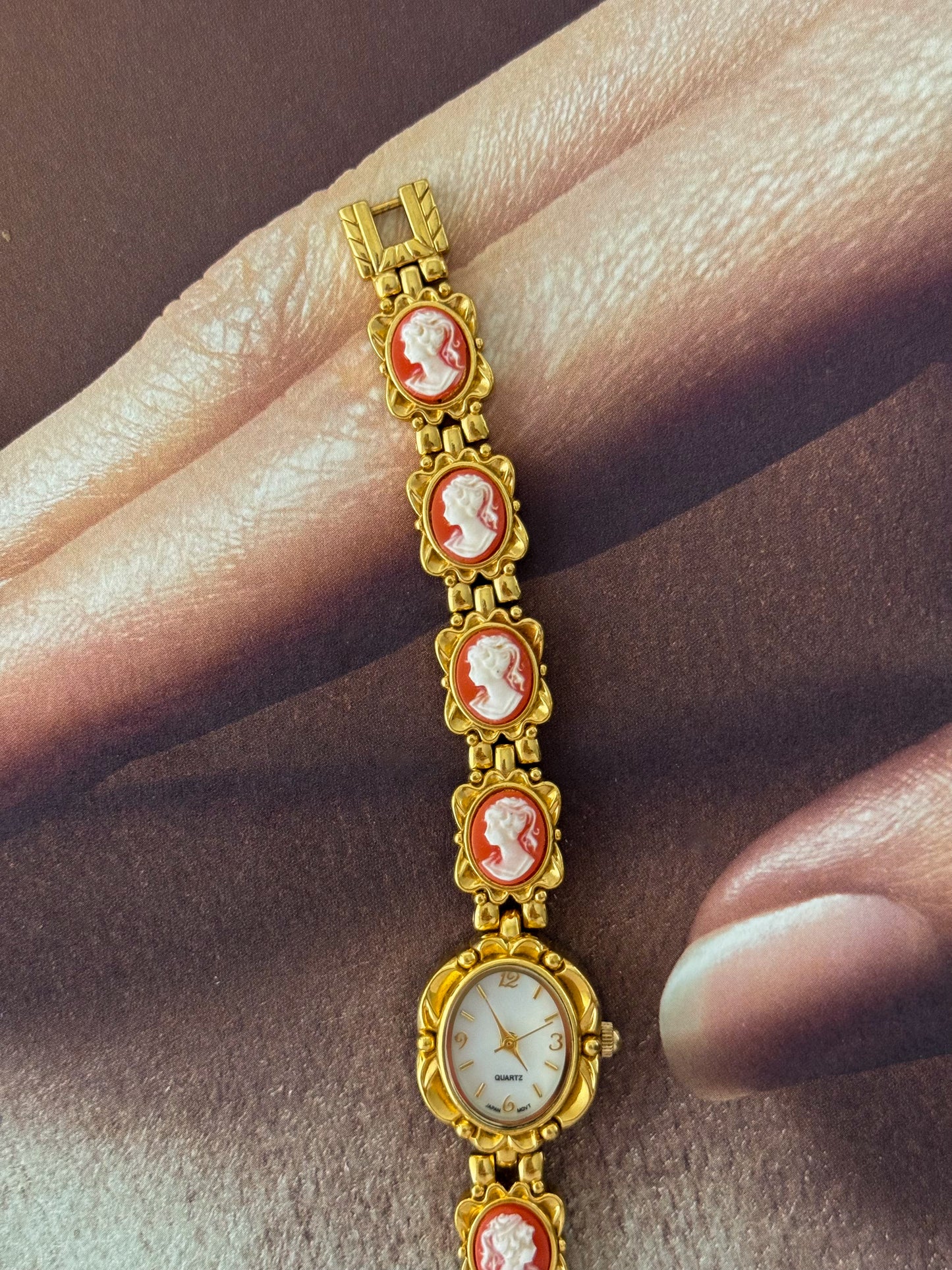 Vintage Victorian Gold Tone Cameo Watch