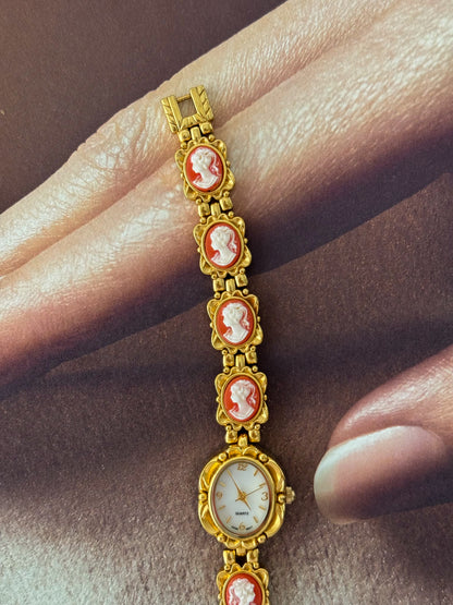 Vintage Victorian Gold Tone Cameo Watch