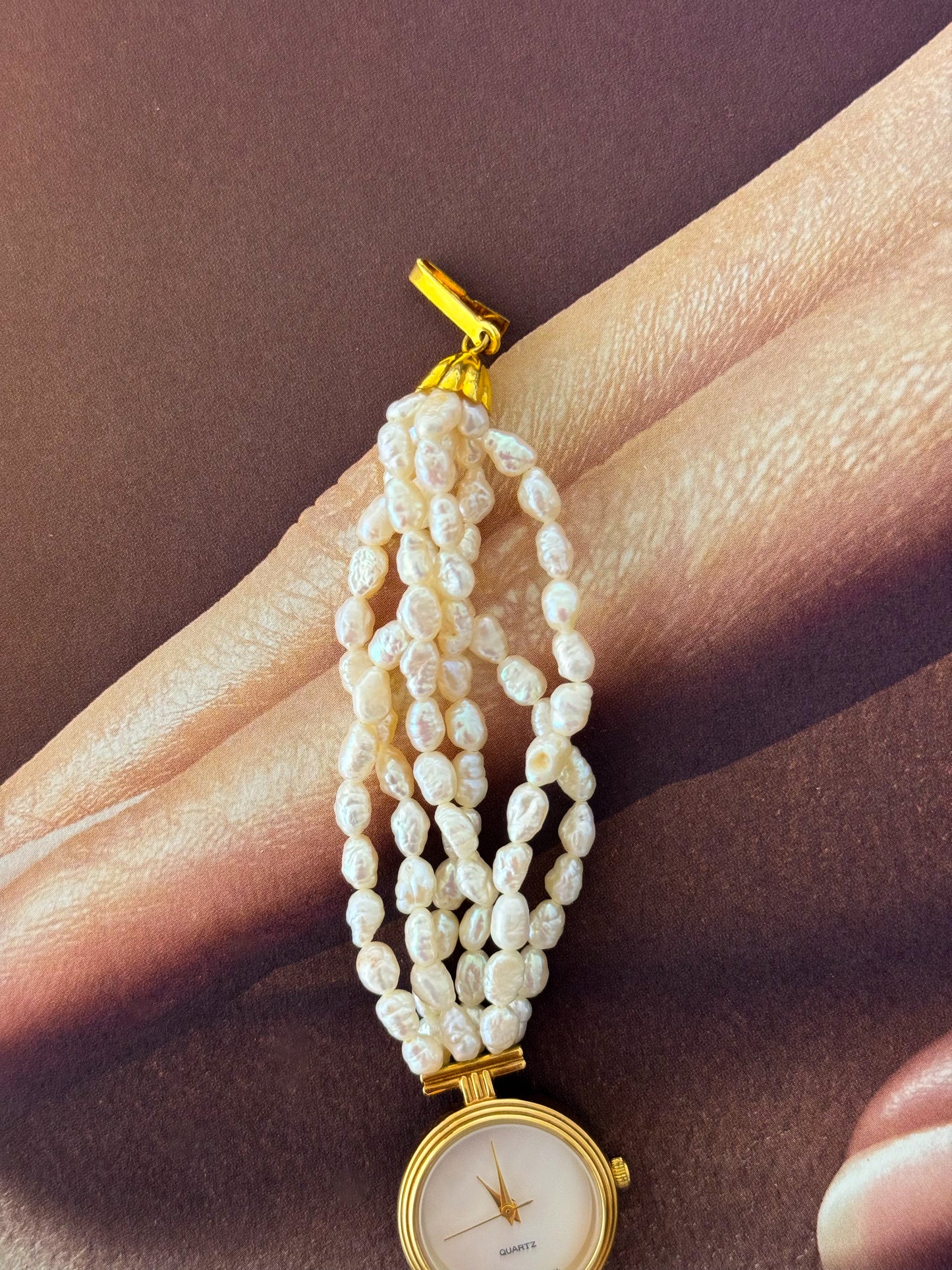 Vintage Japanese Keshi Pearl Gold Watch
