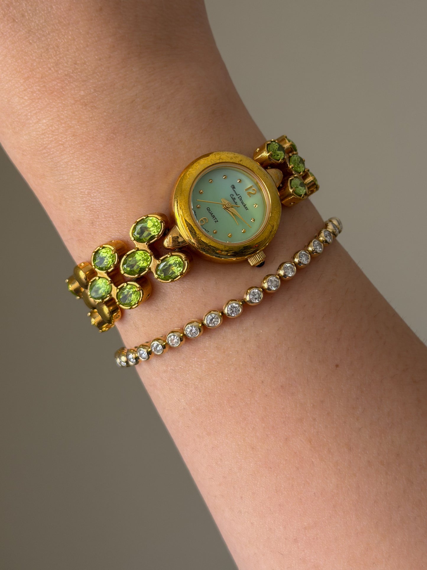 Vintage Marcel Drucker Watch With Green Dial and Peridot Gemstone Band