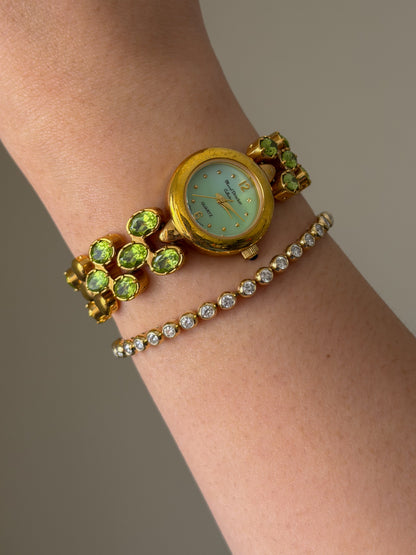 Vintage Marcel Drucker Watch With Green Dial and Peridot Gemstone Band