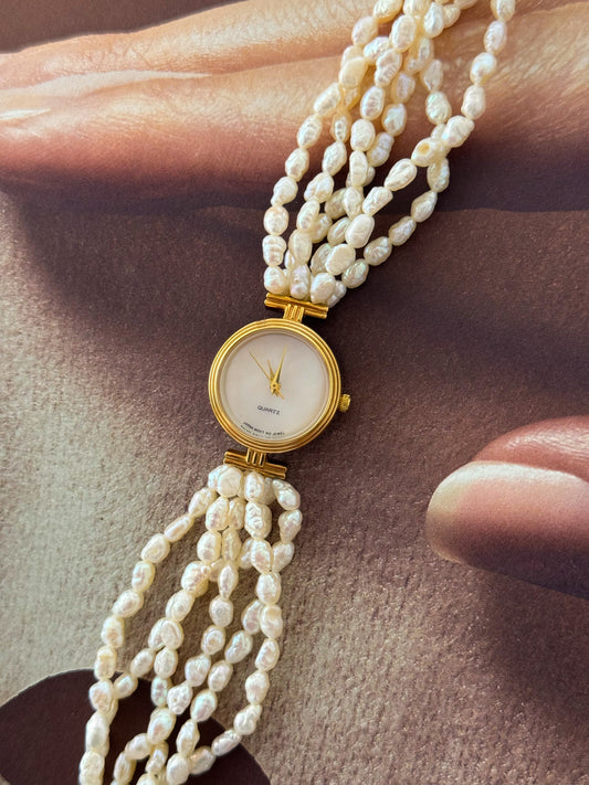 Vintage Japanese Rice Pearl Gold Watch