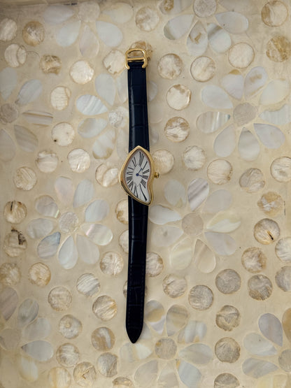 Y2K Vintage Inspired Gold Paris Dali Crash Melting Watch With Black Leather Band