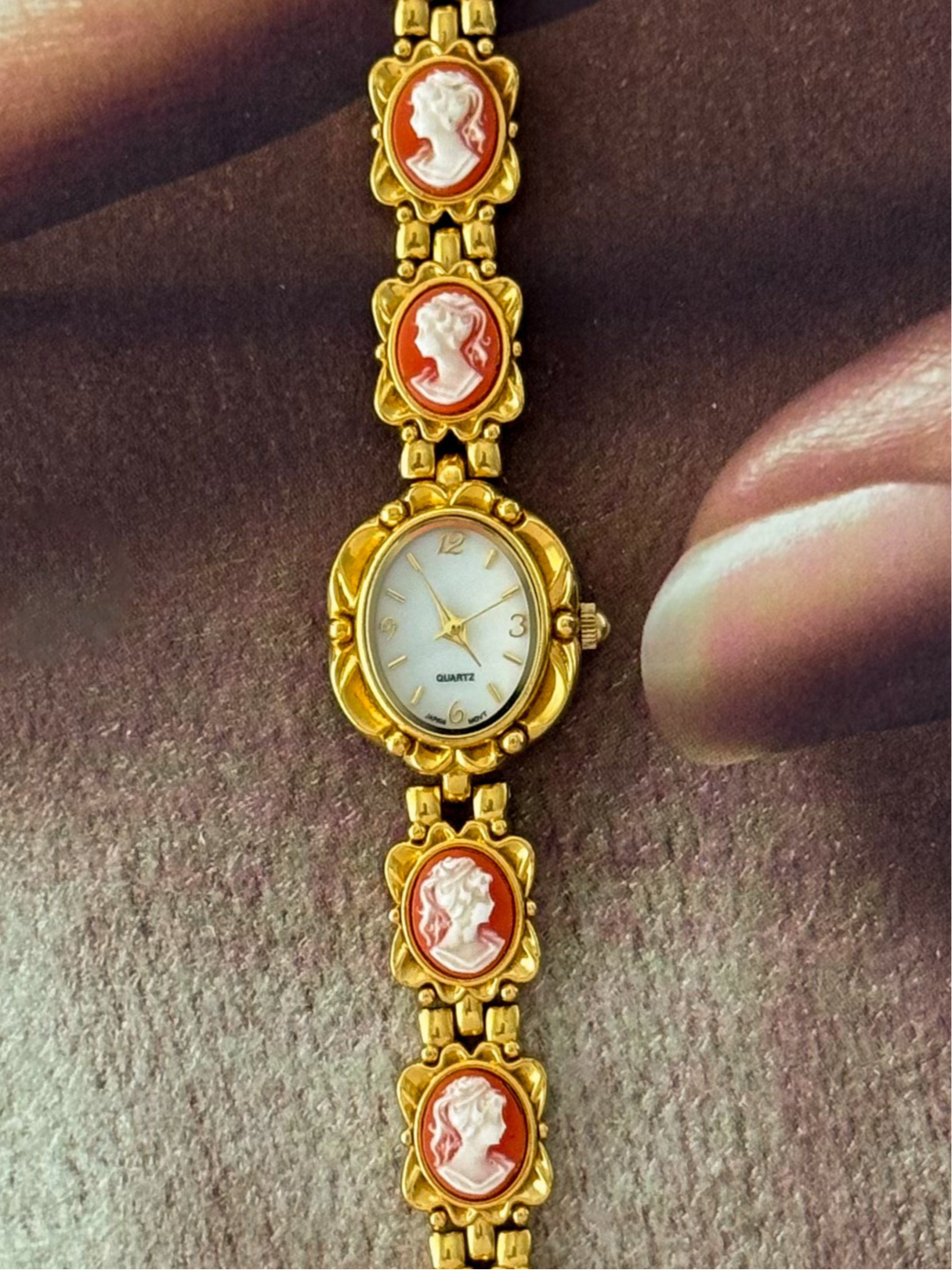 Vintage Victorian Gold Tone Cameo Watch