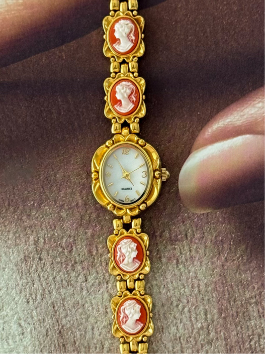 Vintage Victorian Gold Tone Cameo Watch
