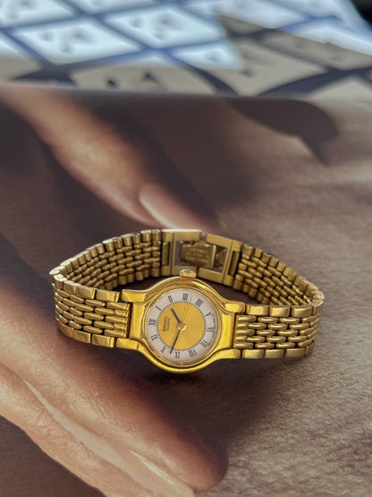 Vintage Ladies’s Gold Seiko Watch With Gold Center White Dial
