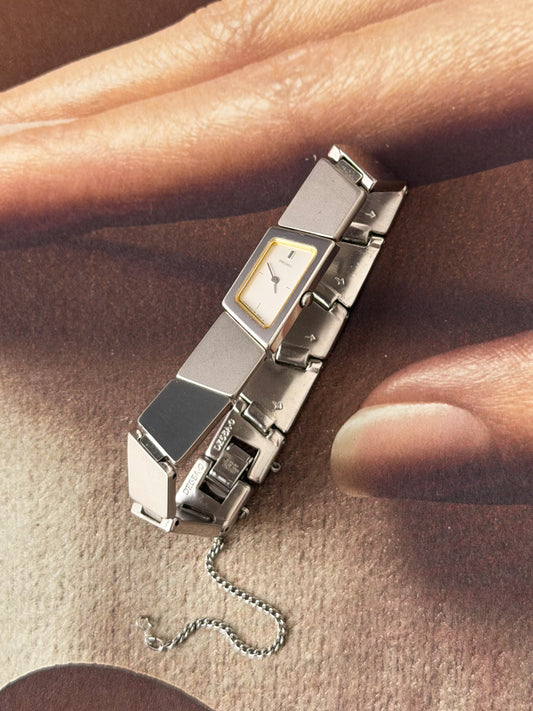 Stunning Vintage Asymmetrical Seiko Watch With Matte and Polished Mirror Link Band