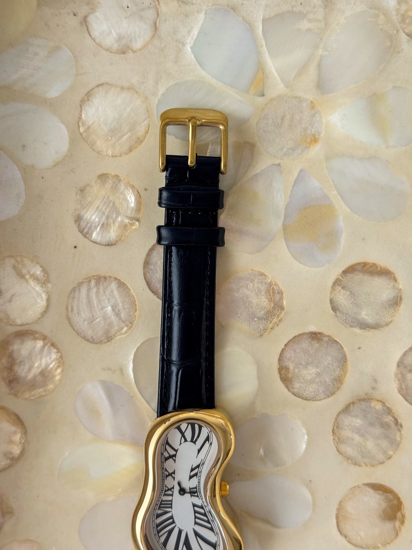 Black Leather Band Salvador Dali Style Watch Gold Exaequo Inspired Softwatch