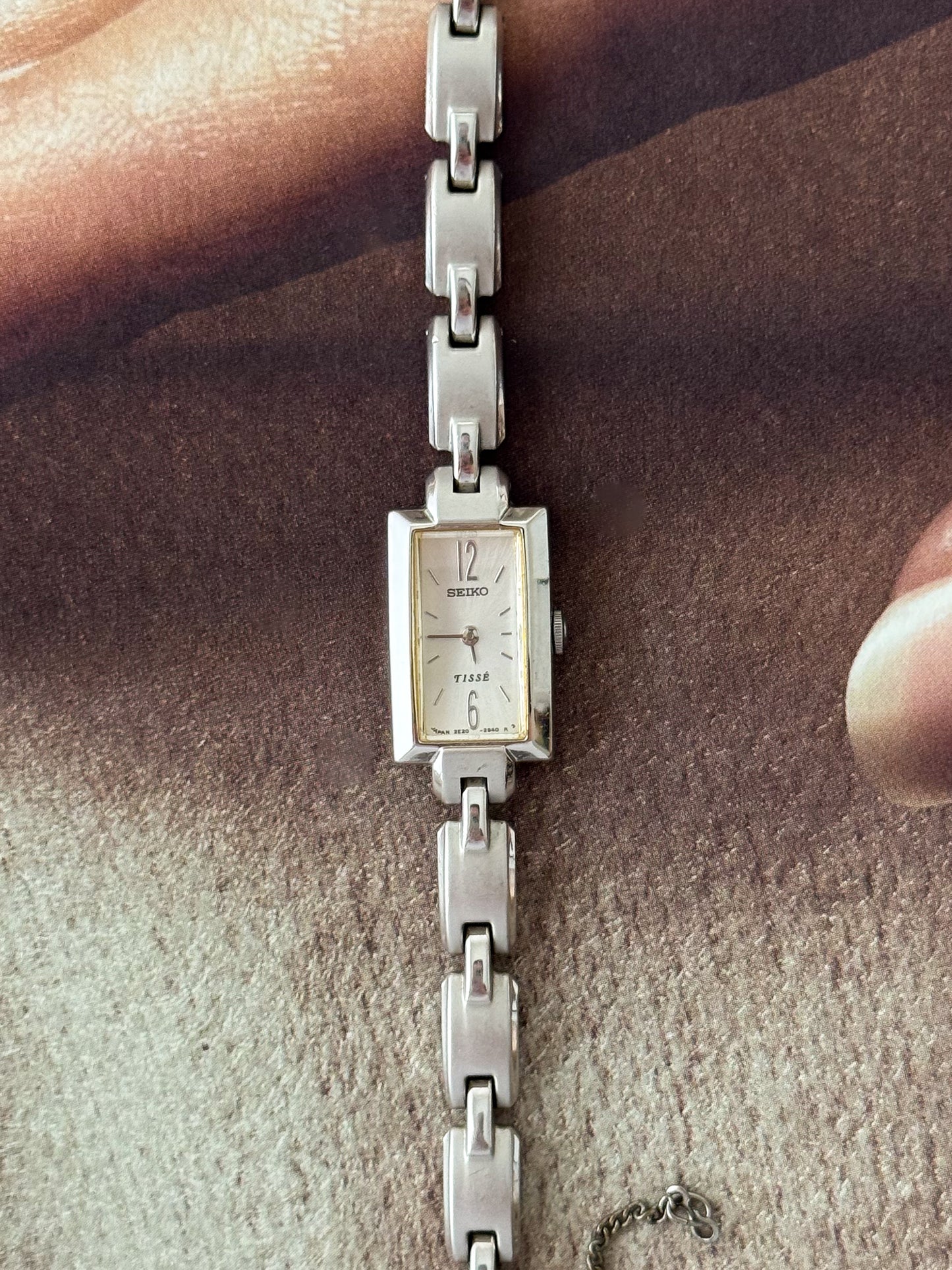 Vintage Silver Seiko Tisse Watch With Rectangle Face and Band