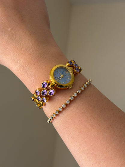Vintage Marcel Drucker Watch With Purple Dial and Amethyst Gemstone Band