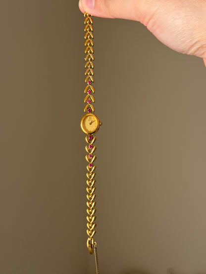 Very Rare 1990s Gold Vintage Seiko Watch With 8 Natural Ruby Gemstones