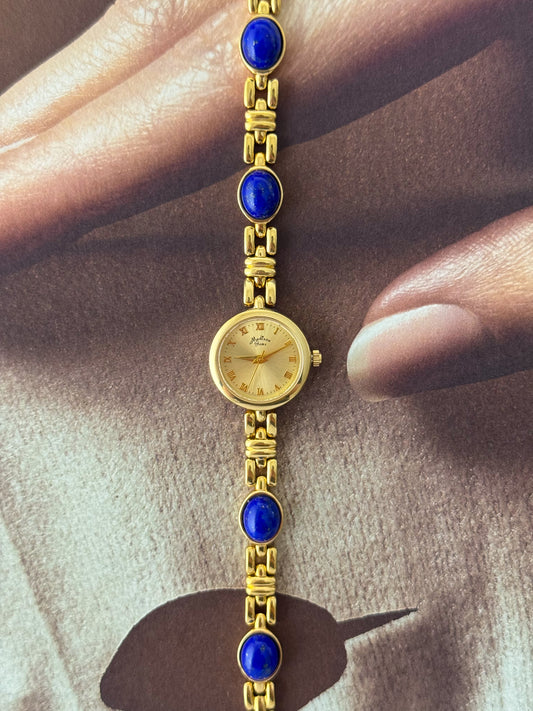 Vintage Madison Gem Gold Watch With Genuine Lapis Lazuli Stone Band