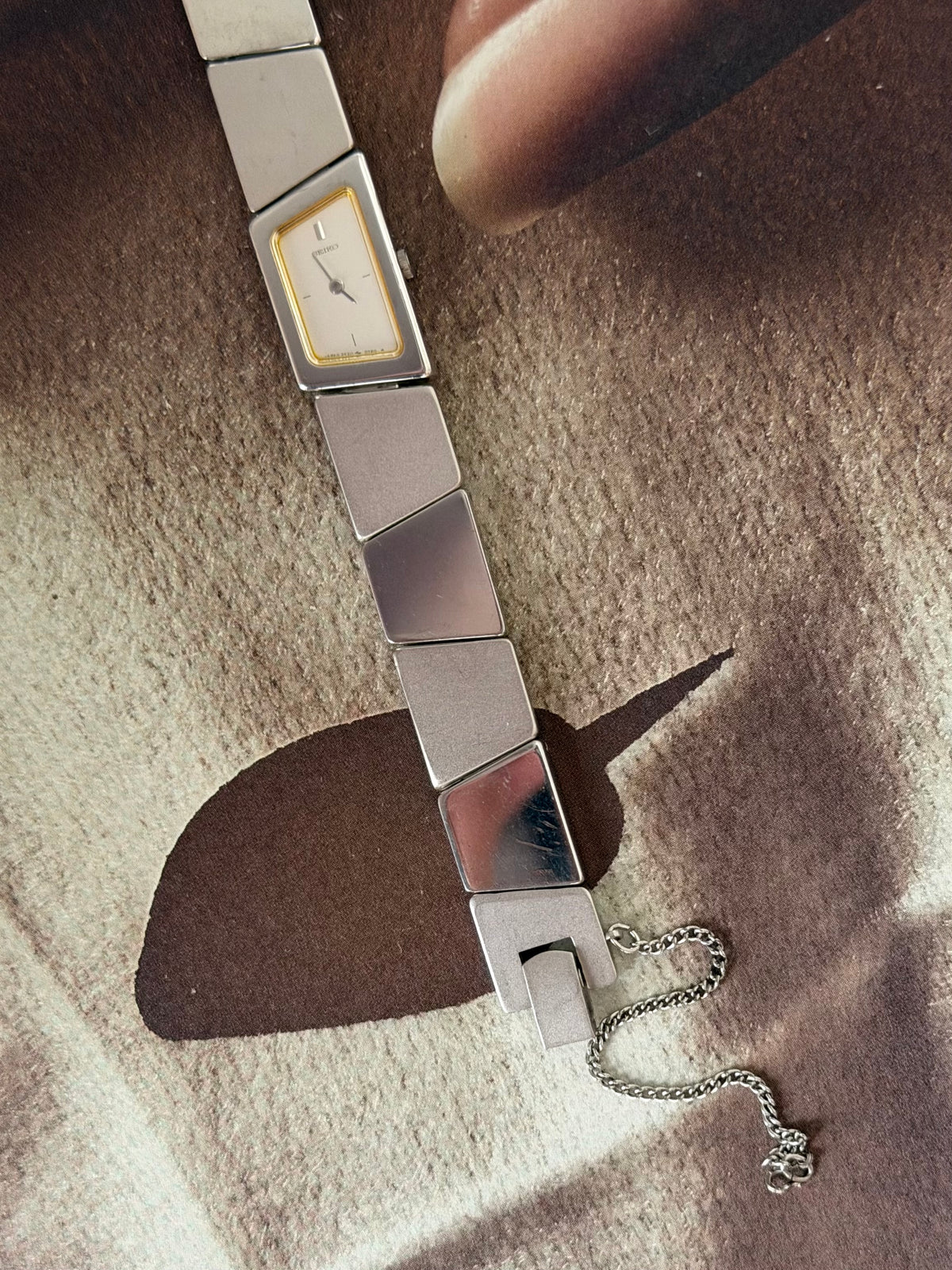 Stunning Vintage Asymmetrical Seiko Watch With Matte and Polished Mirror Link Band