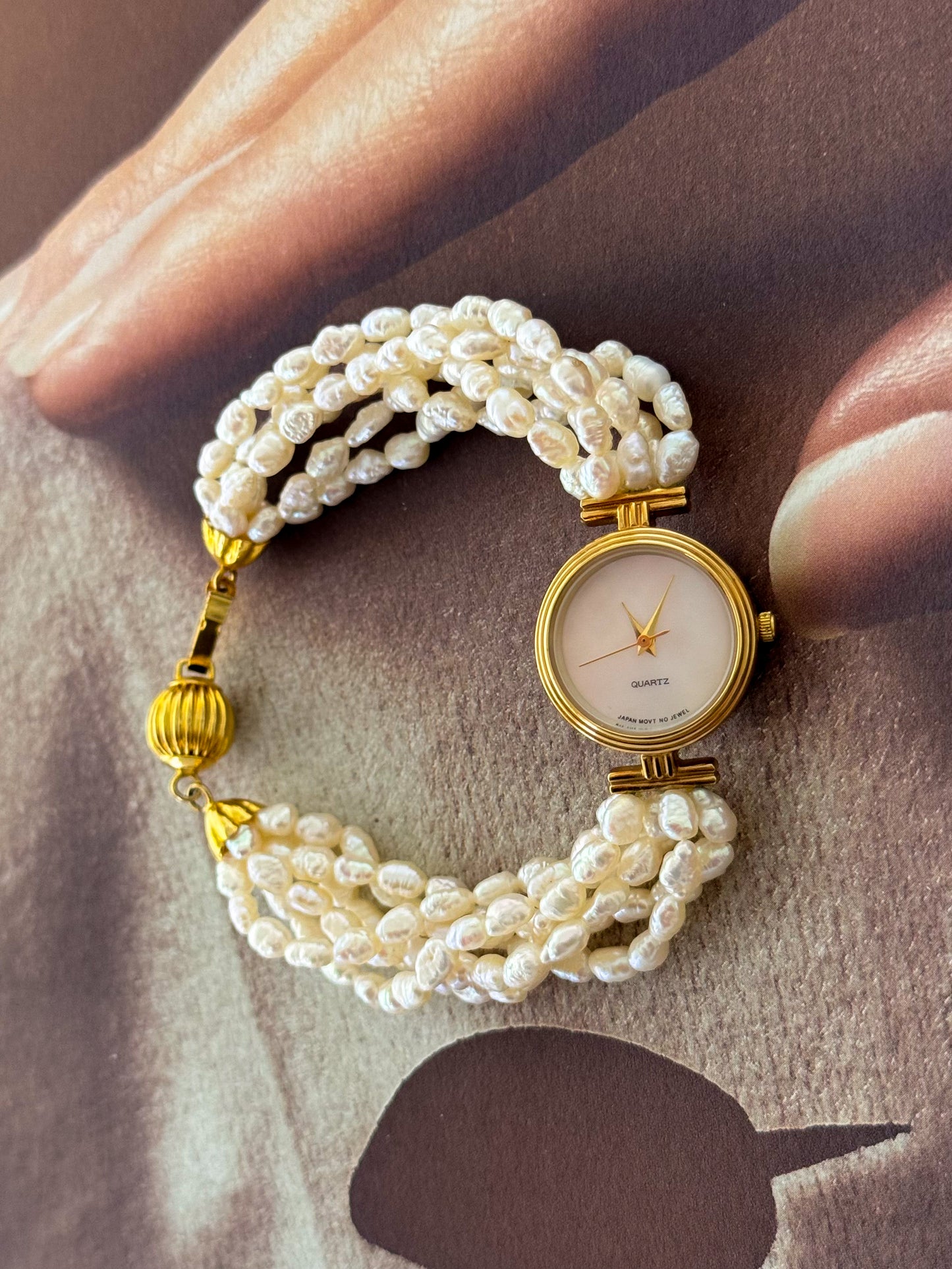 Vintage Japanese Keshi Pearl Gold Watch