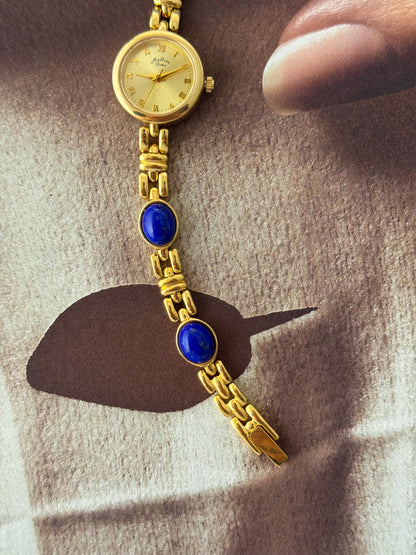 Vintage Madison Gem Gold Watch With Genuine Lapis Lazuli Stone Band