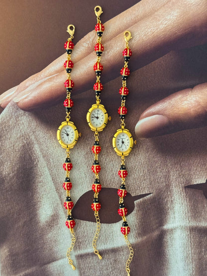 Dainty Gold Tone Ladybug Watch Bracelet