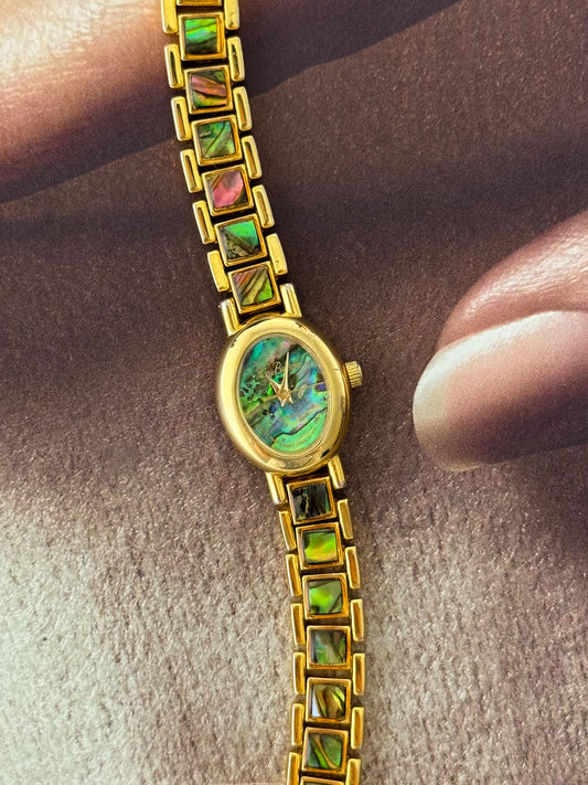 Vintage Gold Watch With Natural Abalone Band and Dial