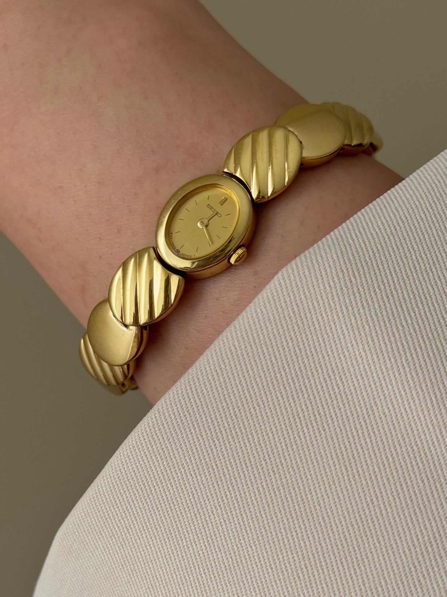 Dainty 1990s Gold Plated Seiko Watch with Petite Oval Dial