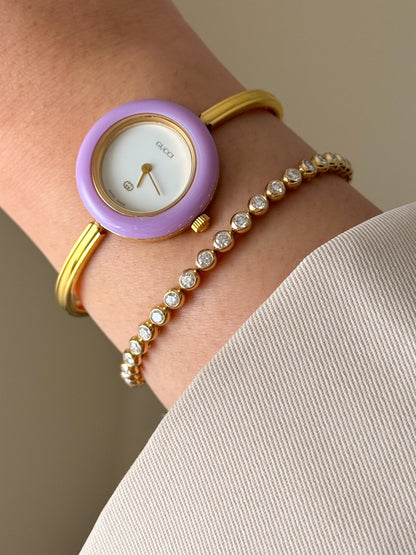 Vintage 1980s Gold Plated Gucci Interchangeable Bezel Watch Bangle