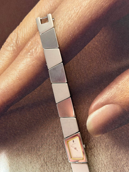 Stunning Vintage Asymmetrical Seiko Watch With Matte and Polished Mirror Link Band
