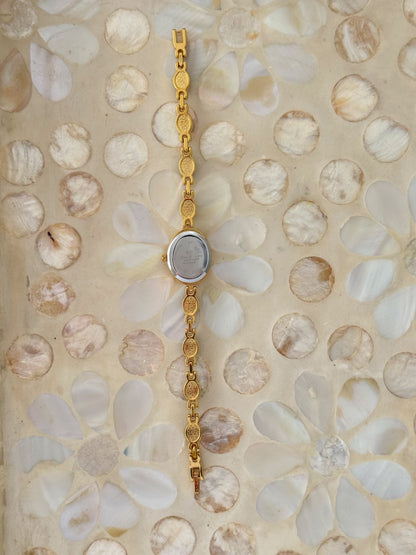 Minimalist Gold Watch With Dainty Green Gemstone Bracelet Band