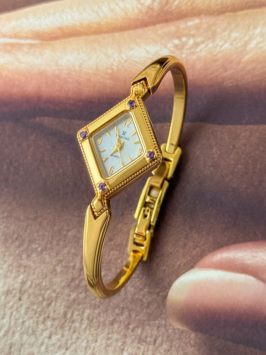 (Select a watch) Vintage Gold Bangle Watches With Purple Stones