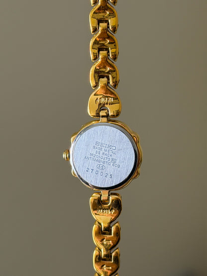 Very Rare 1990s Gold Vintage Seiko Tisse Watch With 6 Natural Ruby Gemstones