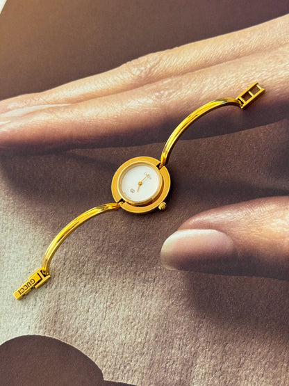 Vintage 1980s Gold Plated Gucci Interchangeable Bezel Watch Bangle