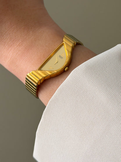 RARE Vintage 1990s Gold Seiko Half Moon Watch (Asymmetrical 1F20-5D59)