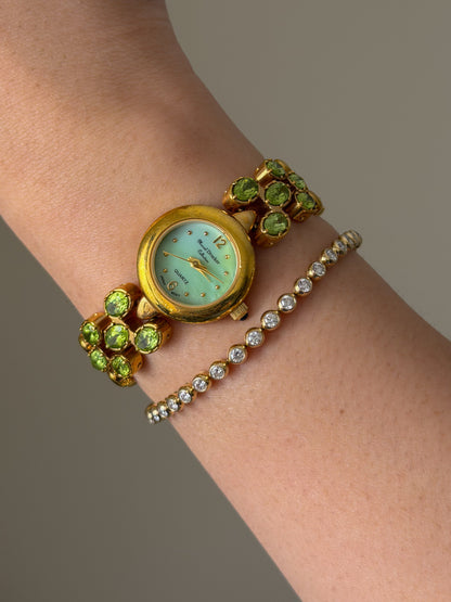 Vintage Marcel Drucker Watch With Green Dial and Peridot Gemstone Band