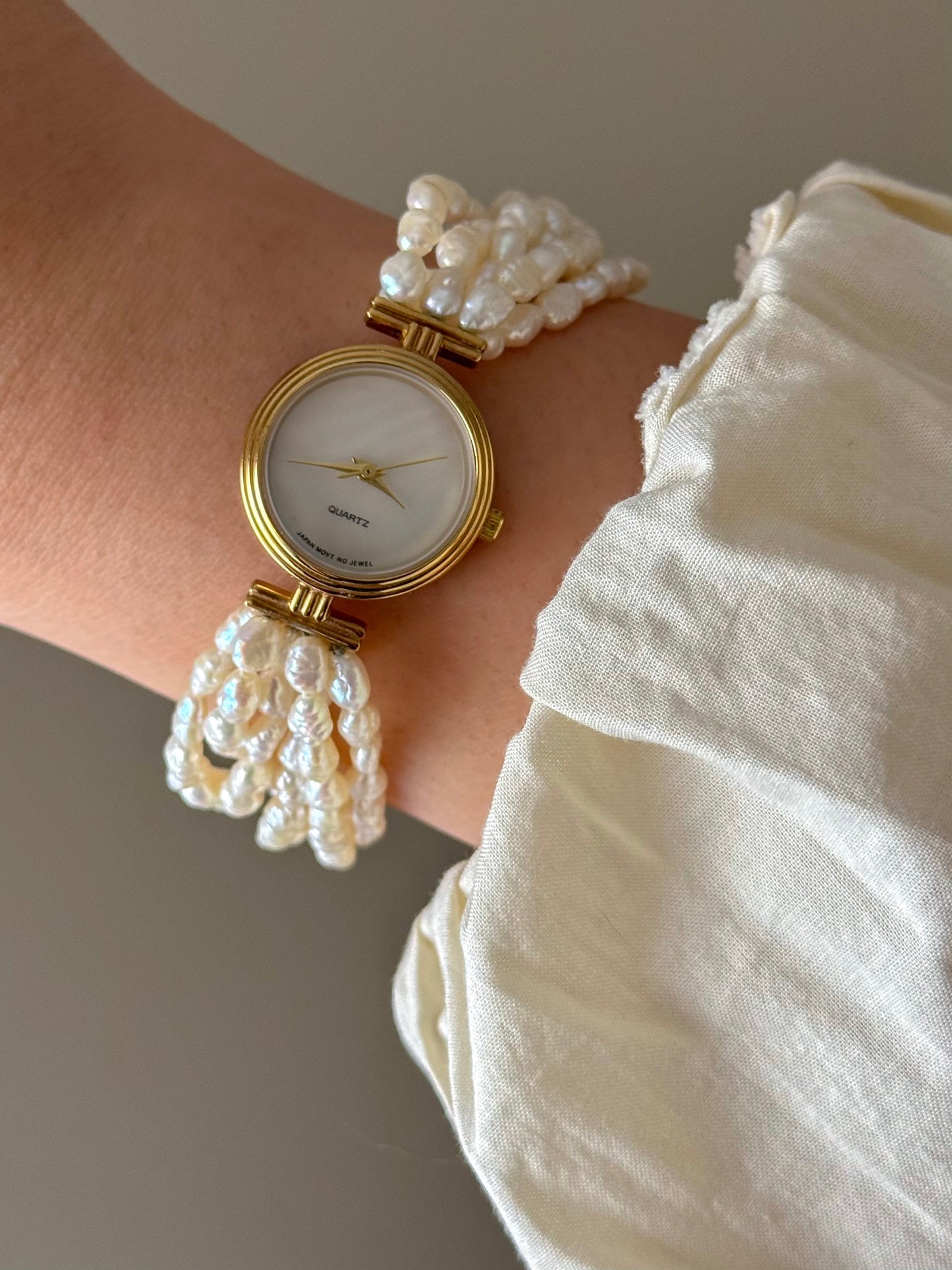 Vintage Japanese Keshi Pearl Gold Watch