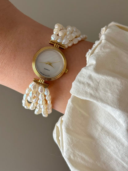 Vintage Japanese Keshi Pearl Gold Watch