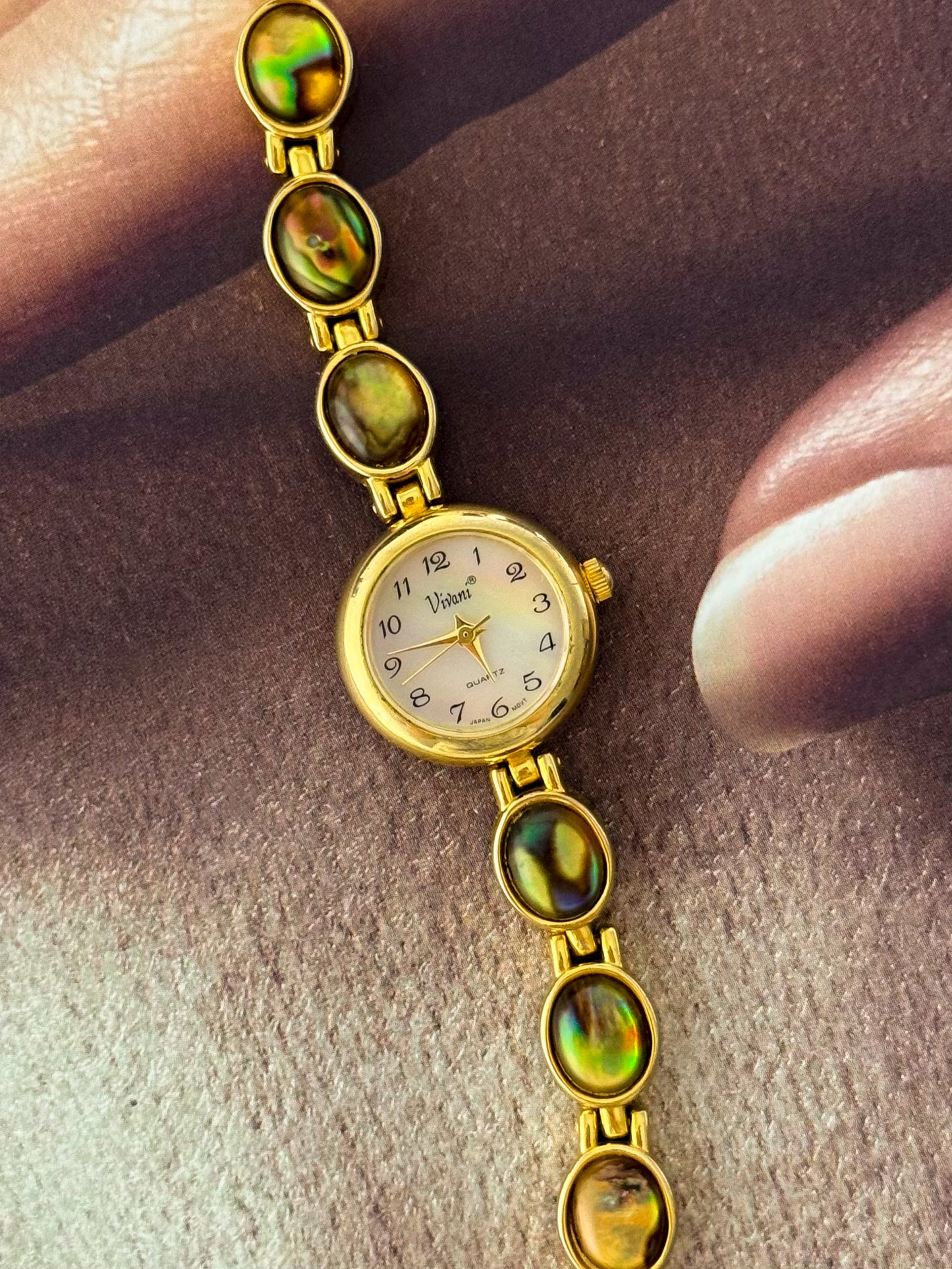 Vintage Gold Watch With Natural Abalone and Mother Of Pearl Dial