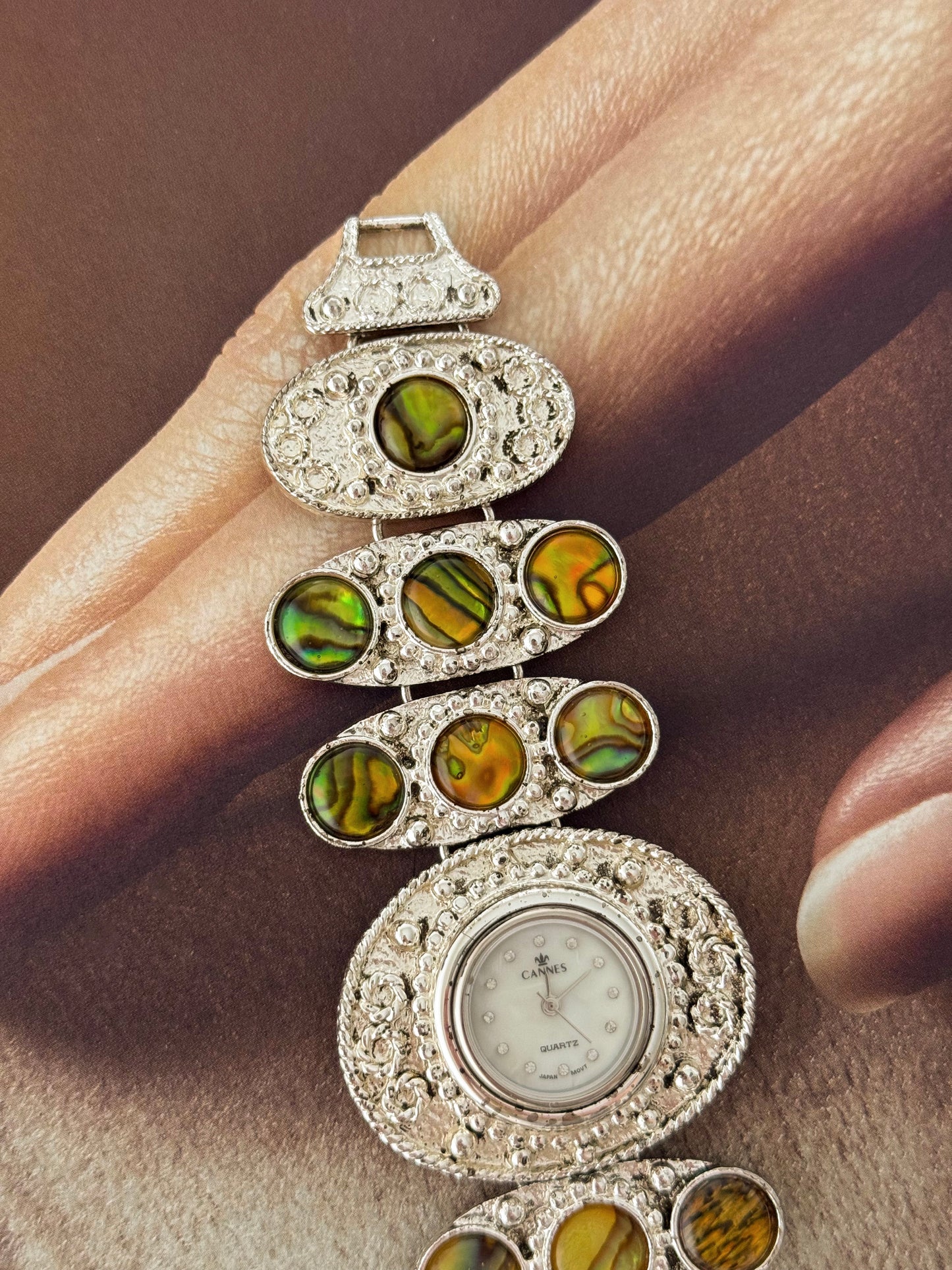 Maximalist Vintage Silver Watch With Natural Abalone