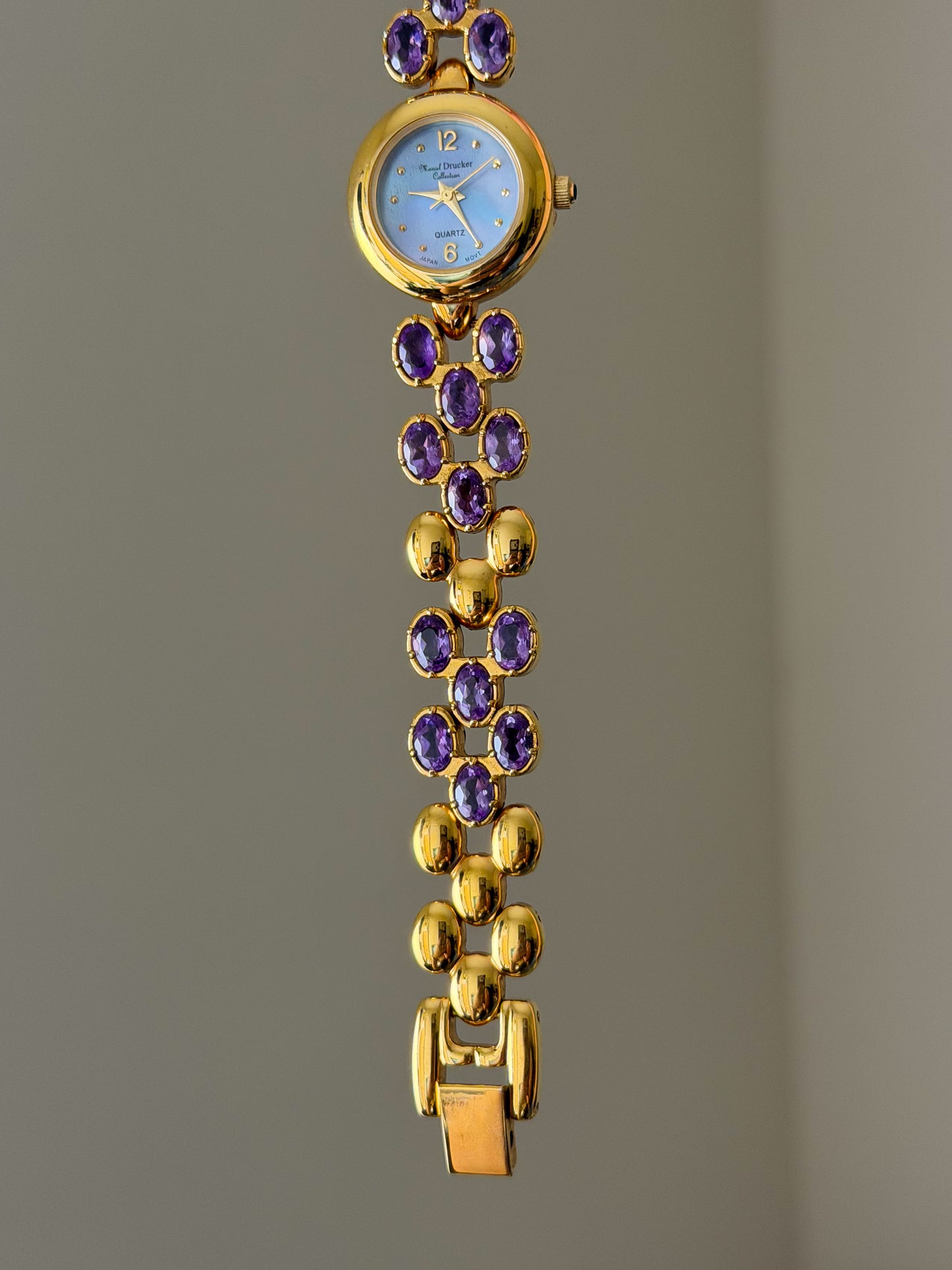 Vintage Marcel Drucker Watch With Purple Dial and Amethyst Gemstone Band