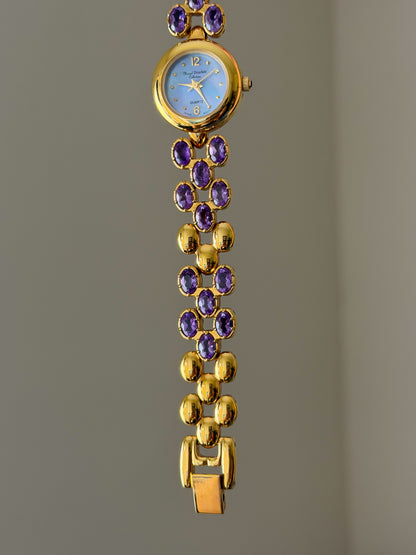 Vintage Marcel Drucker Watch With Purple Dial and Amethyst Gemstone Band