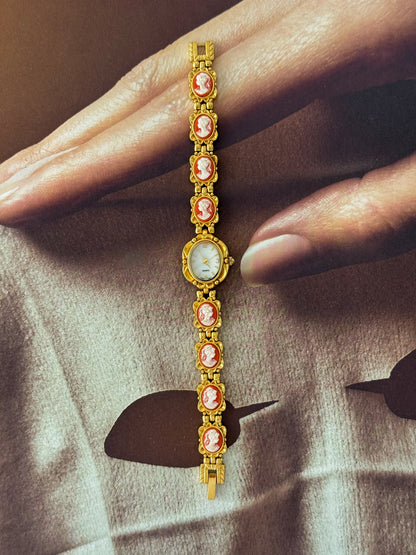 Vintage Victorian Gold Tone Cameo Watch