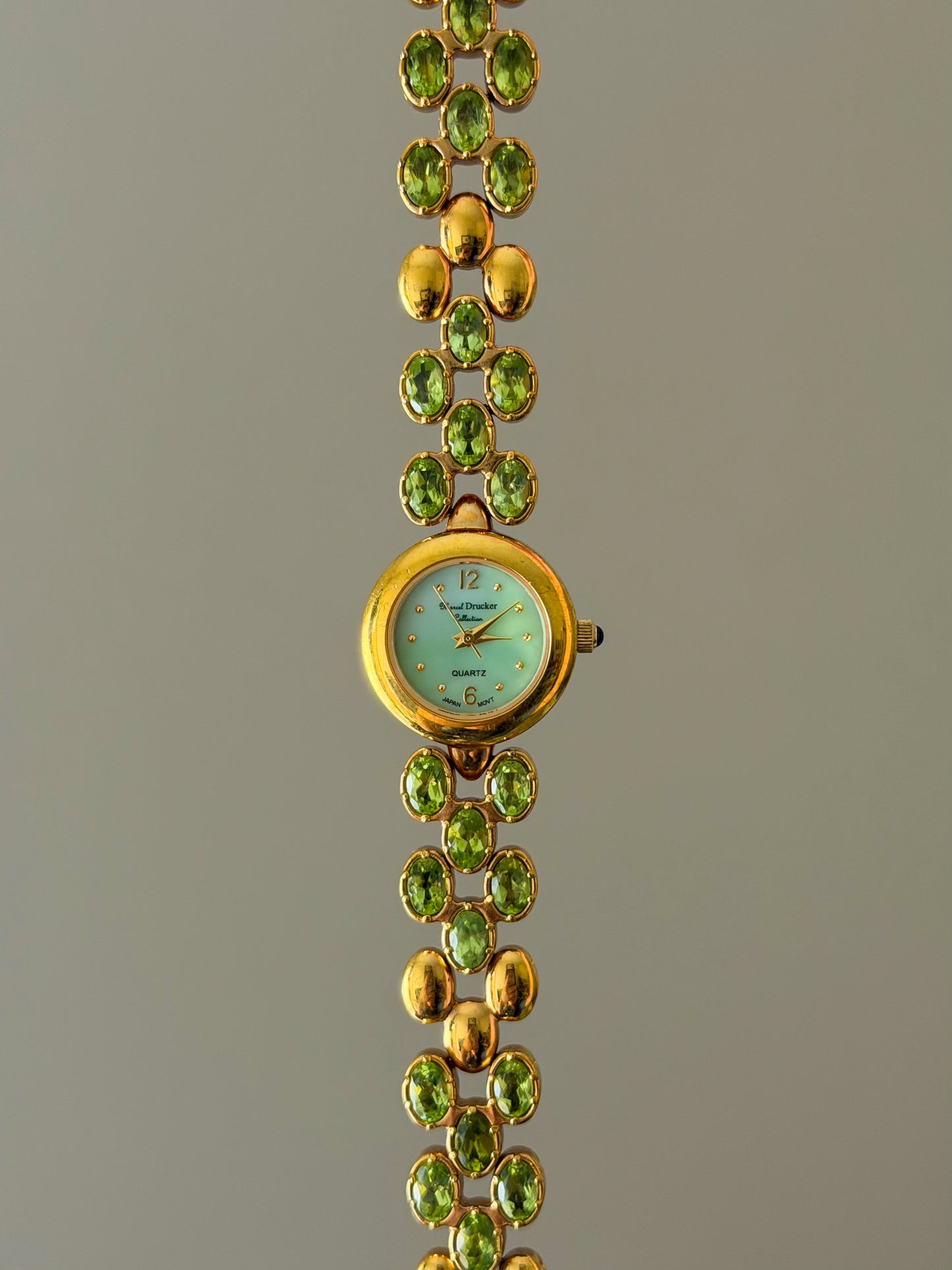Vintage Marcel Drucker Watch With Green Dial and Peridot Gemstone Band