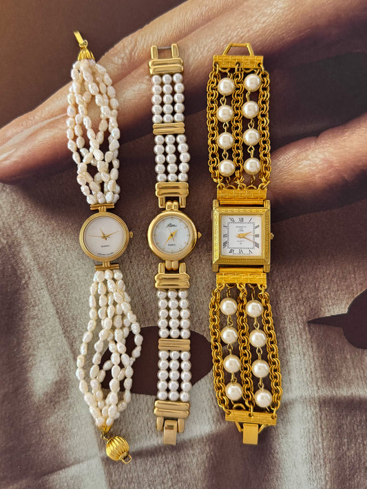 Vintage Japanese Rice Pearl Gold Watch