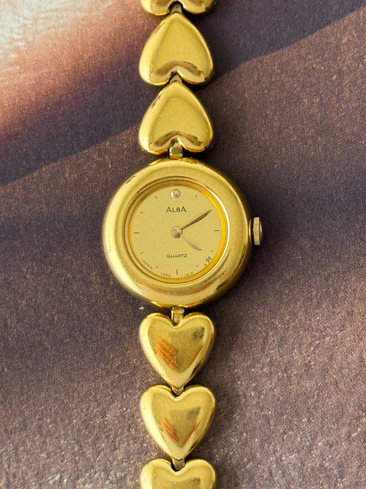 Vintage Gold Seiko Watch With Mirror Dial and Heart Band