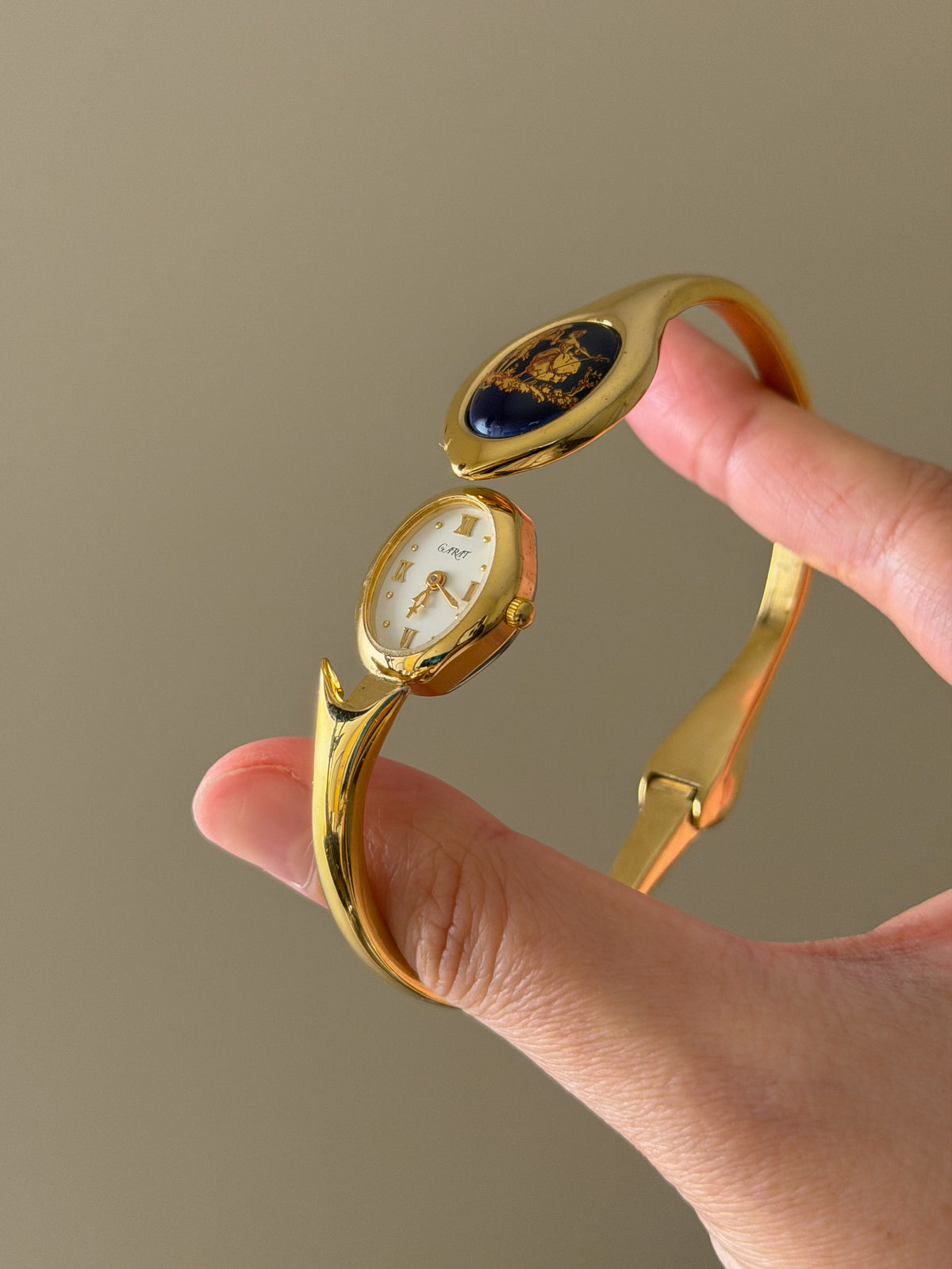 Vintage Limoges Carat 18k Gold Plated Hidden Bangle Watch